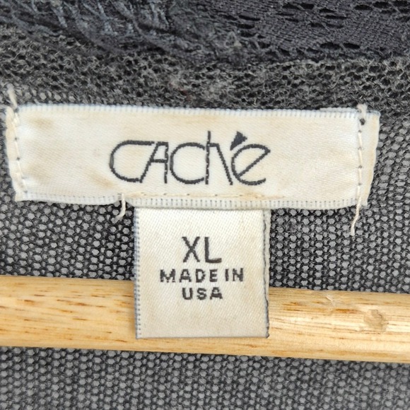 Vtg Y2K Cache Sheer Lace Trim Waterfall Cardigan Gray XL Lightweight Whimsigoth - Picture 5 of 14